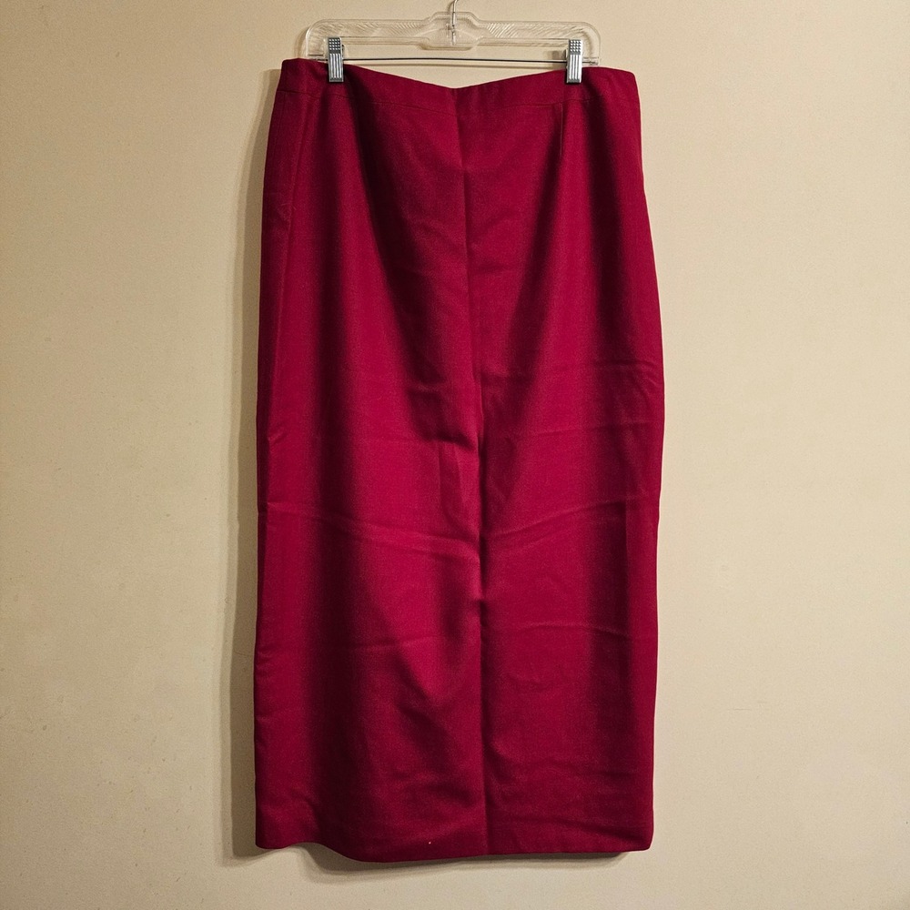 Talbots Pencil Skirt Women 16 Red 100% Wool Lined Maxi Column Back Vent USA